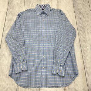 Tailorbyrd Button Down Shirt L Blue Plaid Flip Cuffs Mens